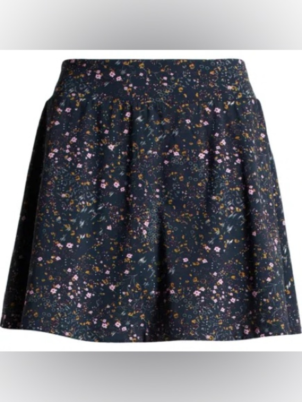 Travis Mathew Dark Blue Circle Skirt with Pink & Gold Floral Print